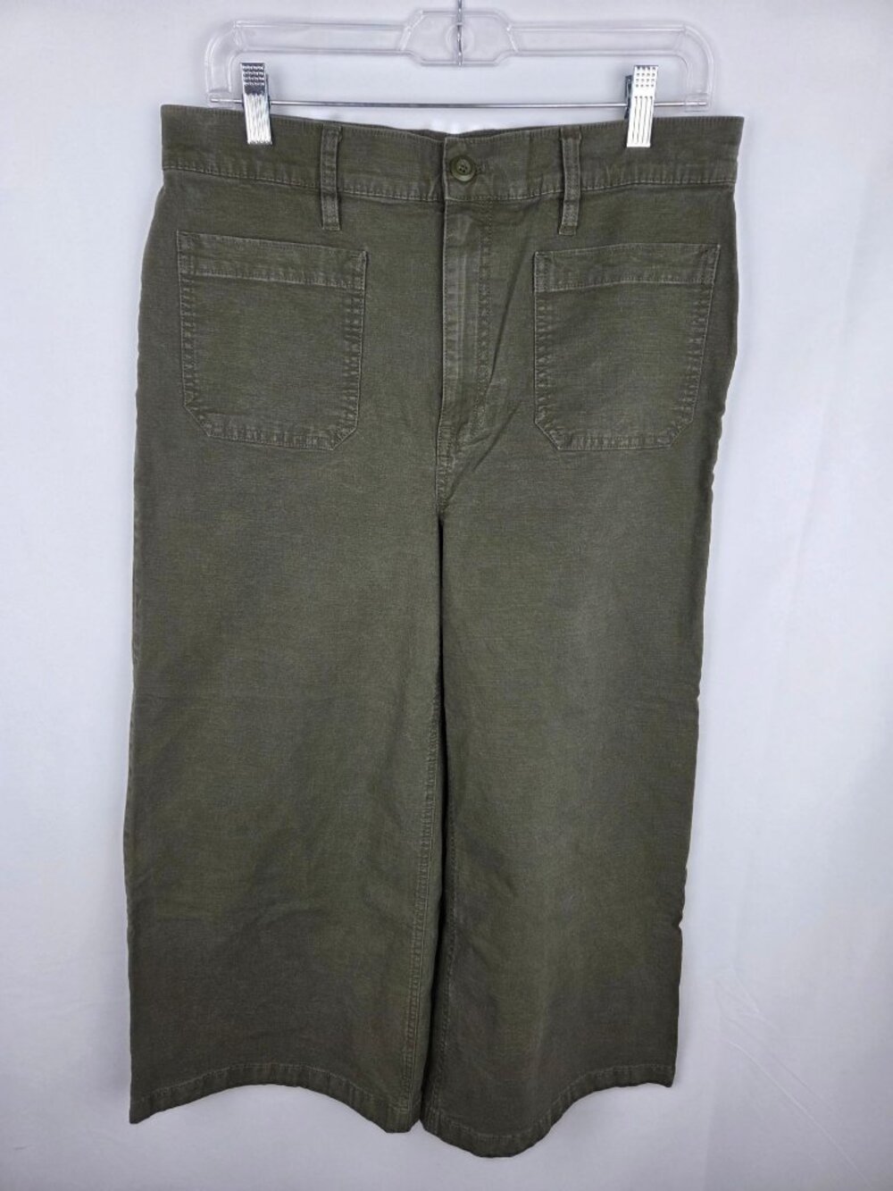 J.Crew Point Sur Wide Leg Crop Pants Sz 31 Olive Green Gorpcore Utility Boho EUC - Picture 2 of 12